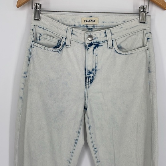 L’AGENCE‎ Women’s Mid Rise Raw Hem Tapered Leg Acid Wash Jeans Size 25 - Picture 2 of 5